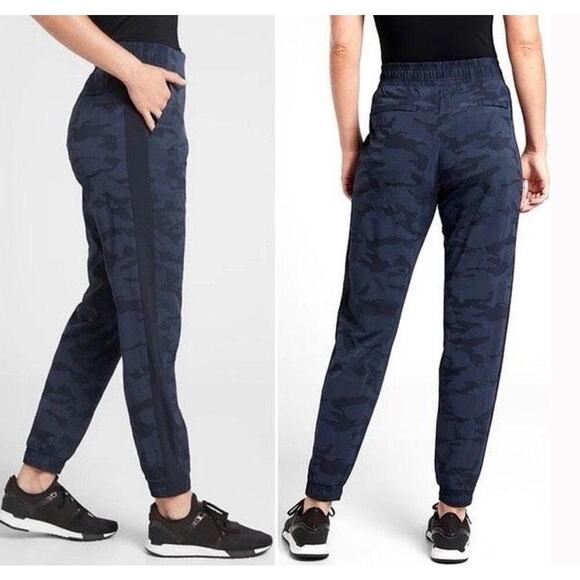 Athleta Brooklyn Camo Jogger Textured Navy Blue Comfort Sport Travel Size 6P - Picture 1 of 9